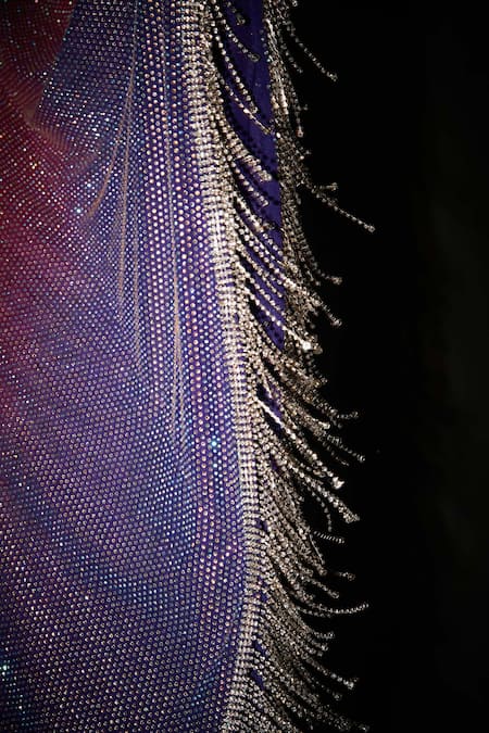 Buy_Itrh_Pink Net Embellished Crystals Asymmetric Neck Becca Ombre Kaftan_Online_at_Aza_Fashions