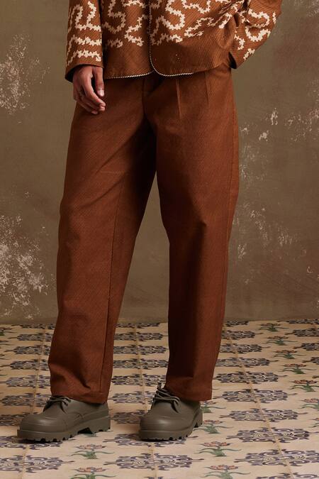 Buy Cord Brown Linen Spiral Print Blazer With Pant Online at Aza Fashions Buy_Cord_Brown Linen Spiral Print Blazer With Pant_Online_at_Aza_Fashions