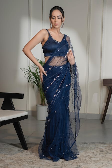 Saniya Sharma Pre-Draped Crystal Embellished Saree With Blouse 