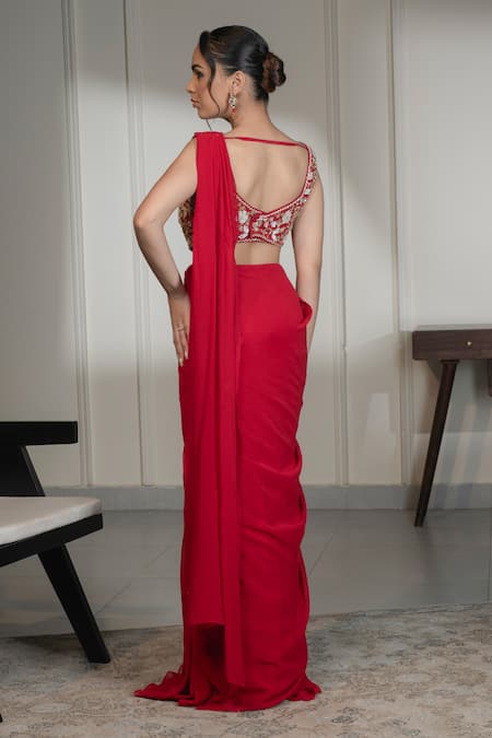 Saniya Sharma Pre-Draped Saree With Floral Embellished Blouse 