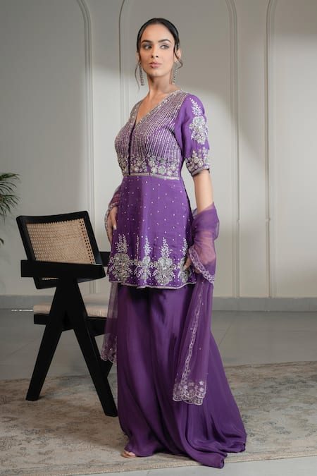 Saniya Sharma Swarovski Embellished Kurta Sharara Set 