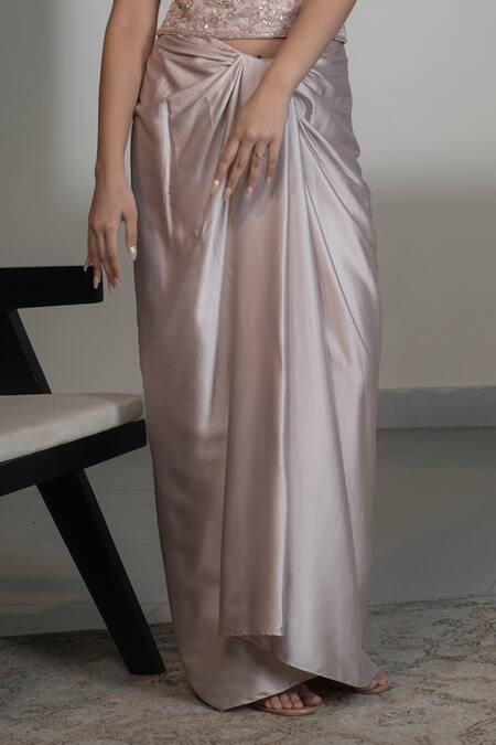 Shop_Saniya Sharma_Pink Organza, Satin Sequins, Embroidery Sweetheart Corset And Draped Skirt Set _Online_at_Aza_Fashions