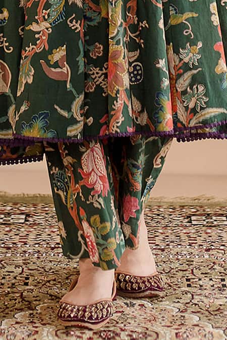 Buy_Gulabo Jaipur_Green Cotton Embroidery V-neck Shaila Block Print Anarkali Pyjama Set _Online_at_Aza_Fashions