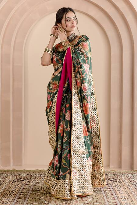 Cream Floral Printed Silk Saree 5327SR04