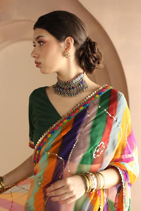 Buy_Gulabo Jaipur_Multi Color Georgette Sequins, Gulnar Leheriya Print Saree With Blouse _Online_at_Aza_Fashions