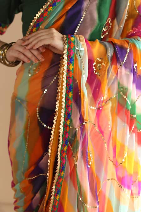 Shop_Gulabo Jaipur_Multi Color Georgette Sequins, Gulnar Leheriya Print Saree With Blouse _Online_at_Aza_Fashions