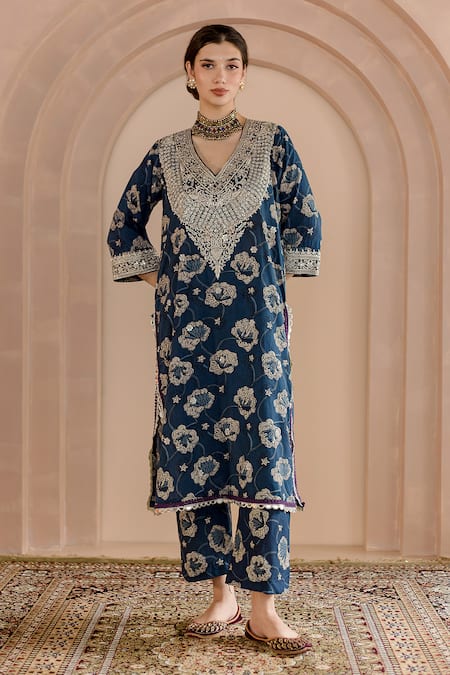 Gulabo Jaipur Neela Zardosi Embroidered Kurta & Pant Set 