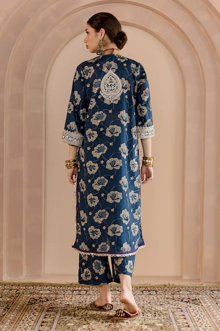 Gulabo Jaipur Neela Zardosi Embroidered Kurta & Pant Set 