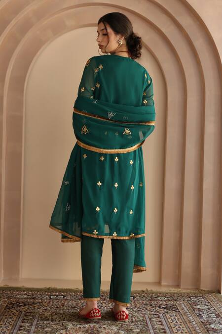 Shop_Gulabo Jaipur_Green Georgette Gota Patti Round Neck Shama Embroidered Straight Kurta Pant Set_Online_at_Aza_Fashions