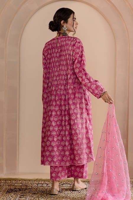 Shop Gulabo Jaipur Pink Cotton, Organza Sequins, Mirrors Round Shriya Floral Print Kurta Pant Set at Aza Fashions Shop_Gulabo Jaipur_Pink Cotton, Organza Sequins, Mirrors Round Shriya Floral Print Kurta Pant Set _at_Aza_Fashions