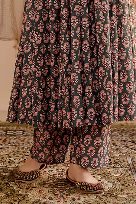 Gulabo Jaipur Green Cotton, Denim Embroidery Round Shubha Floral Pattern Anarkali Pant Set Online at Aza Fashions Gulabo Jaipur_Green Cotton, Denim Embroidery Round Shubha Floral Pattern Anarkali Pant Set _Online_at_Aza_Fashions