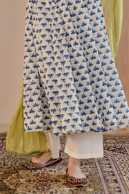 Buy_Gulabo Jaipur_White Cotton, Denim Embroidery Round Neck Shubha Printed Anarkali Pant Set _Online_at_Aza_Fashions