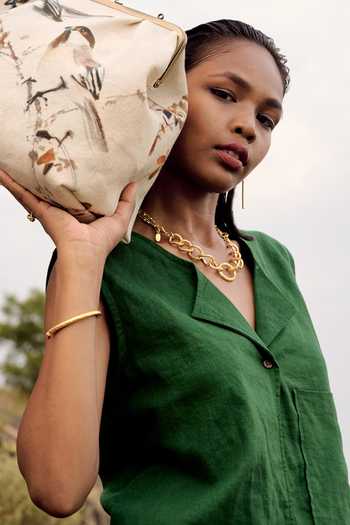 Buy_Kharakapas_Green Linen Collared Pine Top And Trouser Set _Online_at_Aza_Fashions