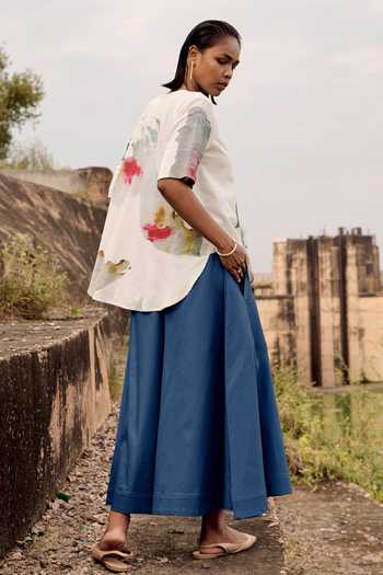 Kharakapas_Off White Cotton Round Neck Silia Abstract Print Top _Online_at_Aza_Fashions