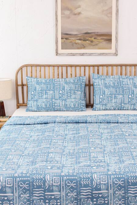 Shop House This Blue Cotton Ethnic Print Gamathi Duvet Cover at Aza Fashions Shop_House This_Blue Cotton Ethnic Print Gamathi Duvet Cover_at_Aza_Fashions