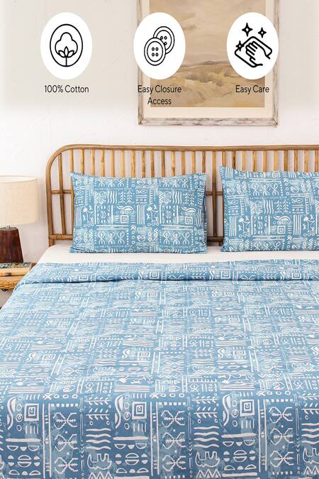 Shop House This Blue Cotton Ethnic Print Gamathi Duvet Cover Online at Aza Fashions Shop_House This_Blue Cotton Ethnic Print Gamathi Duvet Cover_Online_at_Aza_Fashions