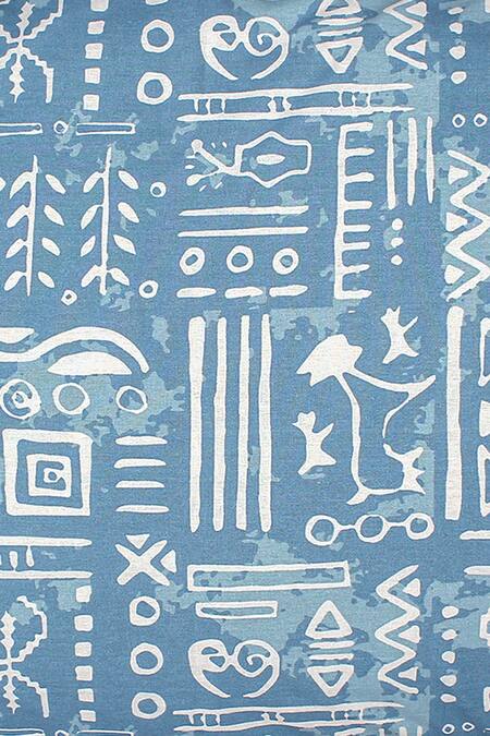 Shop_House This_Blue Cotton, 60 Gsm Polyfill Ethnic Print Gamathi Dohar_Online_at_Aza_Fashions