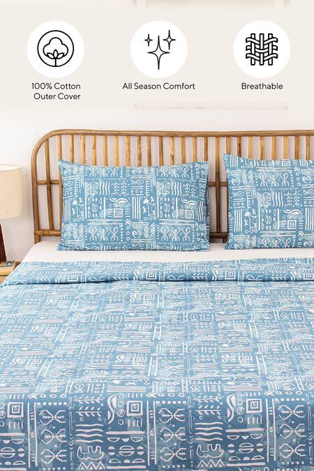 House This_Blue Cotton, 60 Gsm Polyfill Ethnic Print Gamathi Dohar_at_Aza_Fashions