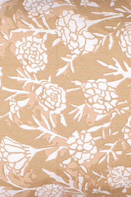 Shop_House This_Beige Cotton, 60 Gsm Polyfill Botanical Print Genda Phool Dohar_Online_at_Aza_Fashions