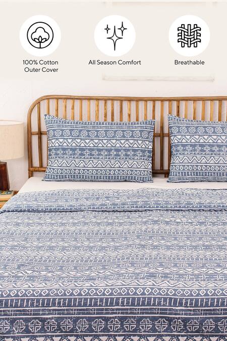 House This Blue Cotton, 60 Gsm Polyfill Ethnic Print Kullu Patti Dohar at Aza Fashions House This_Blue Cotton, 60 Gsm Polyfill Ethnic Print Kullu Patti Dohar_at_Aza_Fashions