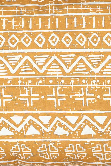 Shop_House This_Yellow Cotton, 60 Gsm Polyfill Ethnic Print Kullu Patti Stripe Dohar_Online_at_Aza_Fashions