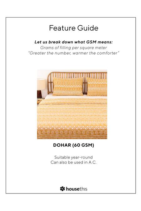 Buy_House This_Yellow Cotton, 60 Gsm Polyfill Ethnic Print Kullu Patti Stripe Dohar