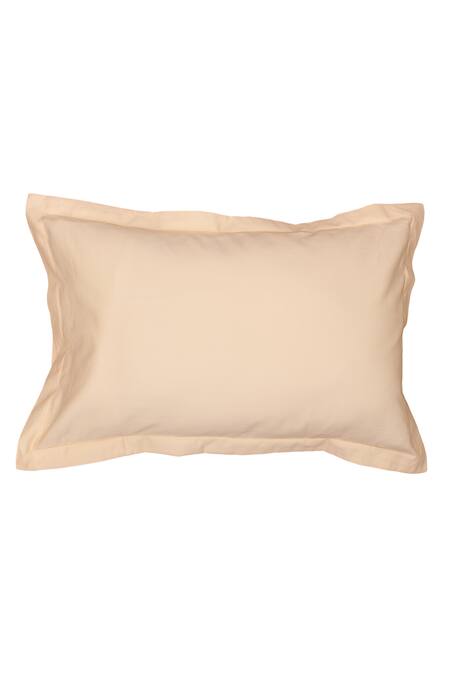 Shop_House This_Beige Cotton Satin Ginger Solid Fitted Bedsheet Set_Online_at_Aza_Fashions