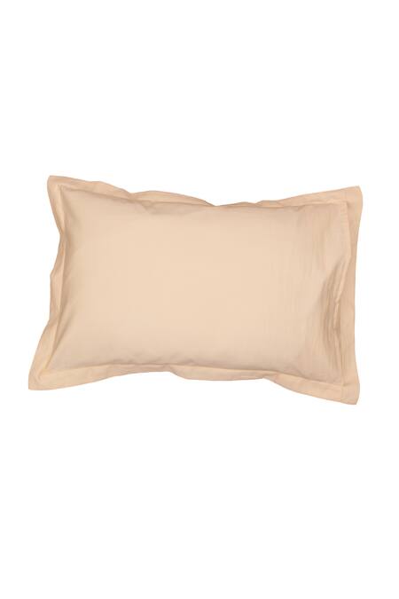 House This_Beige Cotton Satin Ginger Solid Fitted Bedsheet Set_at_Aza_Fashions