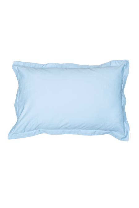 Shop_House This_Blue Cotton Satin Juniper Solid Fitted Bedsheet Set_Online_at_Aza_Fashions