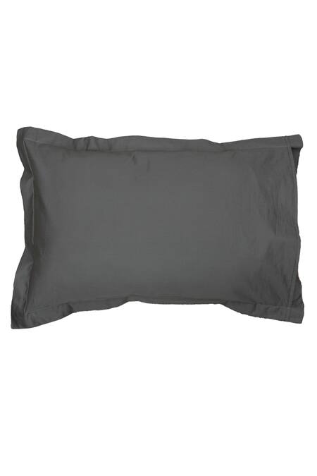 House This_Grey Cotton Satin Pepper Solid Fitted Bedsheet Set_at_Aza_Fashions
