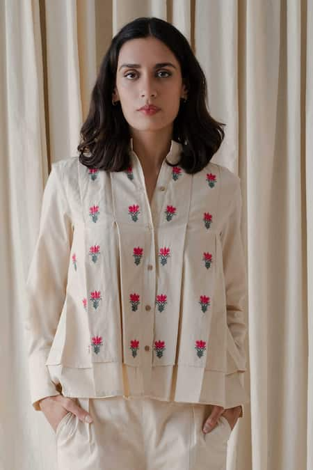 Vanaras April Lotus Embroidered Shirt Top 