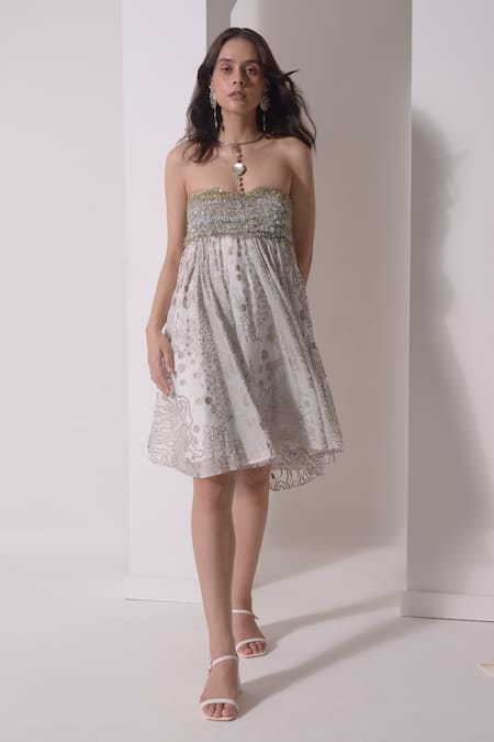 Shwetanga Tassels Embellished Foil Print Dress 