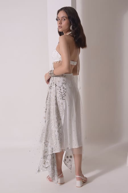 Shwetanga Ruched Foil Print Asymmetric Dress 