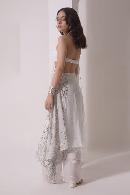 Shwetanga Ruched Foil Print Asymmetric Tunic With Flared Pant 