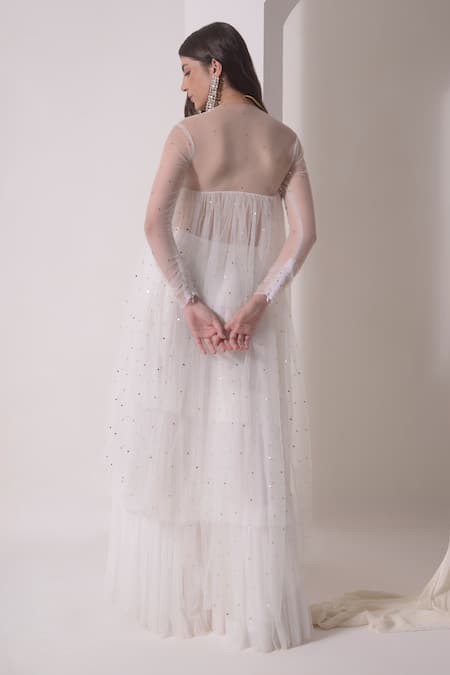 Shwetanga_White Organza, Tulle Mukaish Embellished Sheer Jacket With Layered Sharara _Online_at_Aza_Fashions