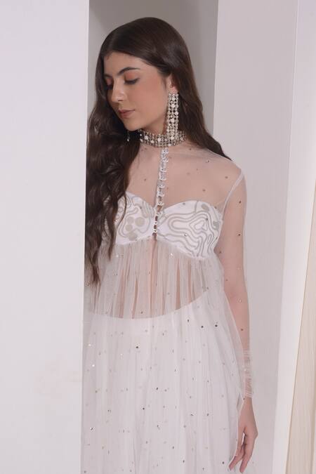 Buy_Shwetanga_White Organza, Tulle Mukaish Embellished Sheer Jacket With Layered Sharara _Online_at_Aza_Fashions