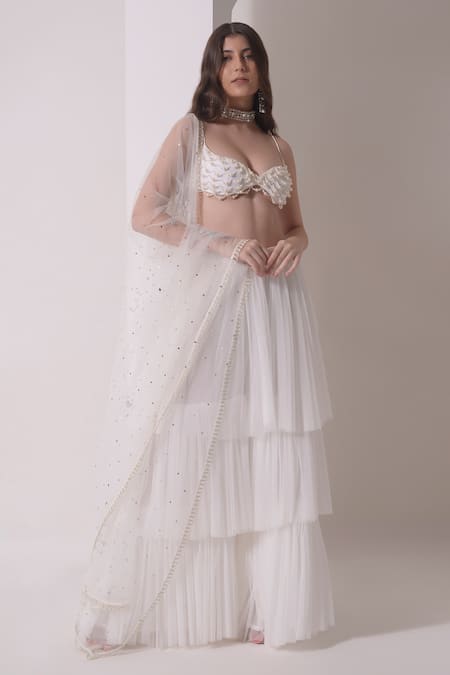 Shop Shwetanga White Organza, Crepe, Muslin Pearls, Embroidery Embellished Bustier Sharara Set Online at Aza Fashions Shop_Shwetanga_White Organza, Crepe, Muslin Pearls, Embroidery Embellished Bustier Sharara Set _Online_at_Aza_Fashions