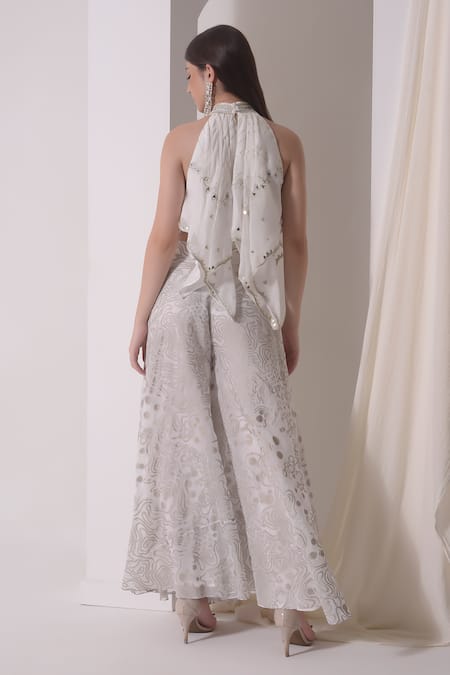 Shwetanga Gota Work Halter Top With Flared Pant 
