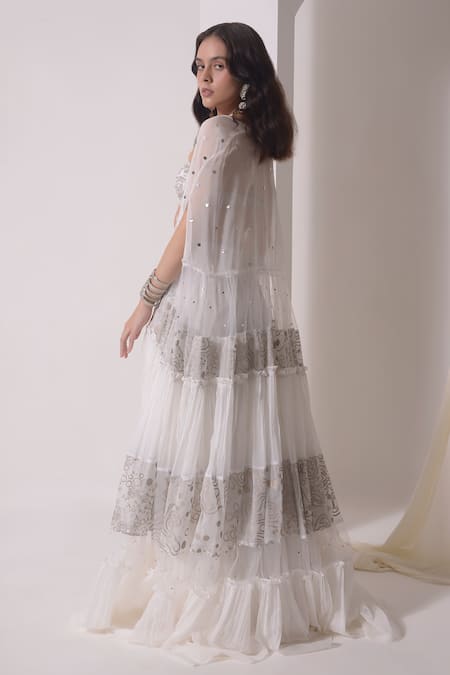 Shop Shwetanga White Organza, Crepe, Muslin Sequins, Foil Printing Layered Jacket Sharara Set at Aza Fashions Shop_Shwetanga_White Organza, Crepe, Muslin Sequins, Foil Printing Layered Jacket Sharara Set _at_Aza_Fashions