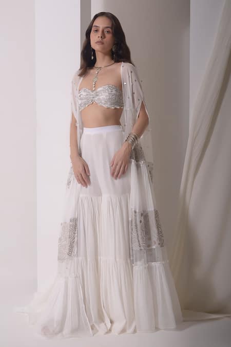 Buy Shwetanga White Organza, Crepe, Muslin Sequins, Foil Printing Layered Jacket Sharara Set Online at Aza Fashions Buy_Shwetanga_White Organza, Crepe, Muslin Sequins, Foil Printing Layered Jacket Sharara Set _Online_at_Aza_Fashions