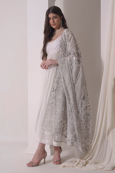 Buy Shwetanga White Crepe, Organza Pearls Round Neck Corded Jaal Kurta Pant Set Online at Aza Fashions Buy_Shwetanga_White Crepe, Organza Pearls Round Neck Corded Jaal Kurta Pant Set _Online_at_Aza_Fashions