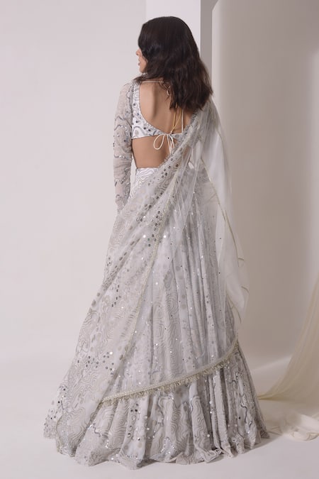 Shwetanga Foil Print Sequin Embellished Lehenga Blouse Set 