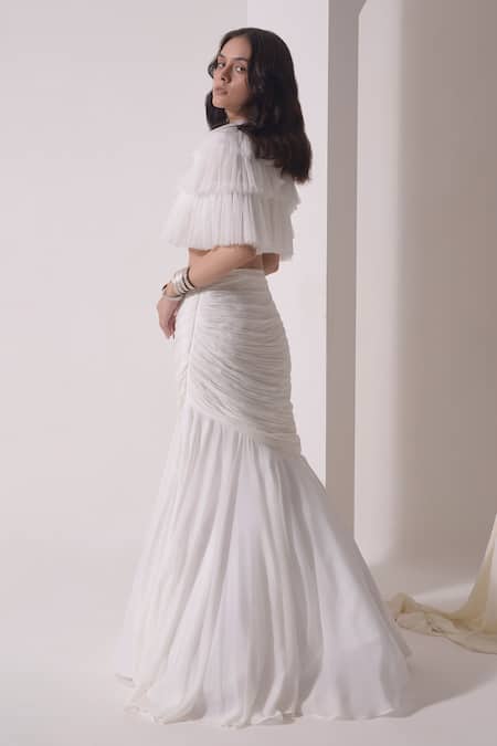 Shwetanga Tulle Layered Cape Mermaid Lehenga Set 