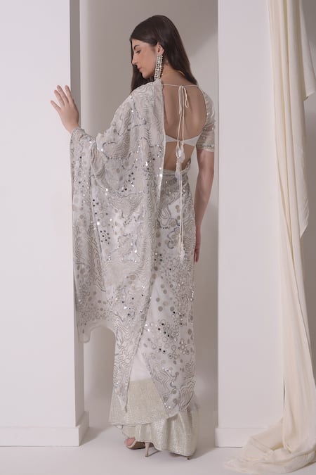 Shwetanga Sequin Wave Embellished Saree With Blouse 