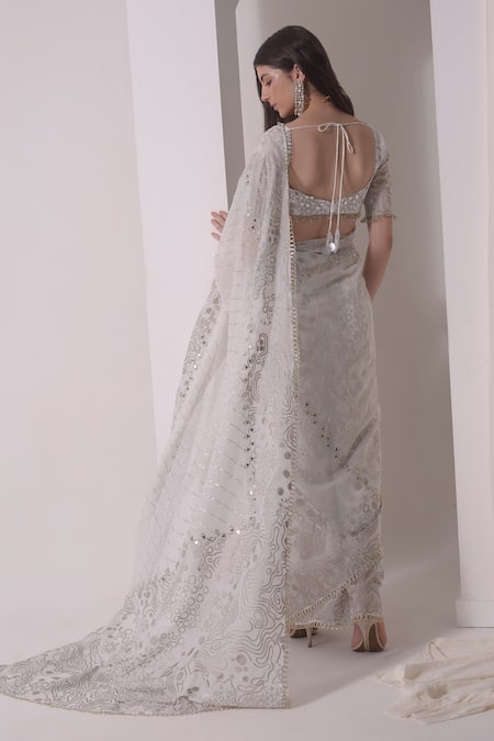 Shwetanga Foil Print Gota Embellished Saree With Blouse 