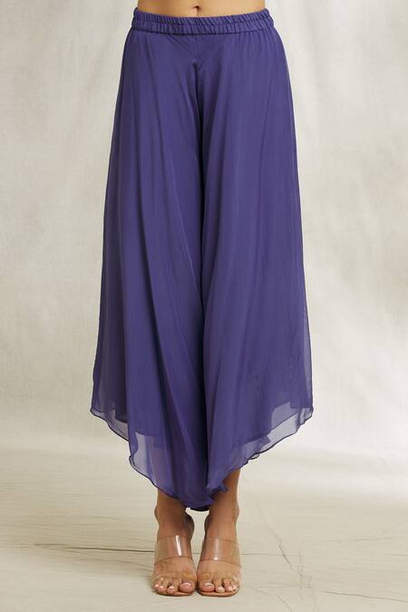 Divya Kanakia Blue Satin, Organza Pearls, Sequins Round Neck Floral Print Kurta And Palazzo Set at Aza Fashions Divya Kanakia_Blue Satin, Organza Pearls, Sequins Round Neck Floral Print Kurta And Palazzo Set _at_Aza_Fashions