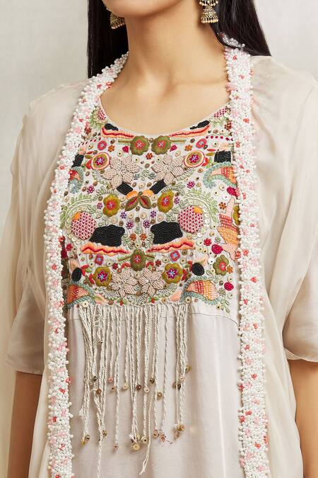 Buy Divya Kanakia Grey Satin, Organza Pearls, Beads, Sequins Embroidered Kurta Dhoti Pant Set Online at Aza Fashions Buy_Divya Kanakia_Grey Satin, Organza Pearls, Beads, Sequins Embroidered Kurta Dhoti Pant Set _Online_at_Aza_Fashions