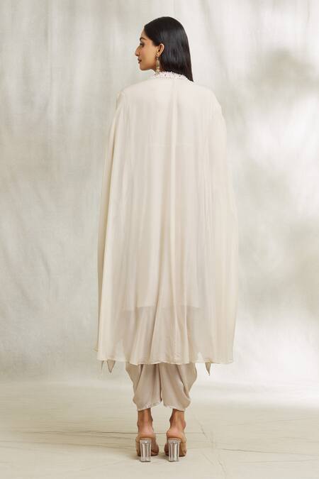 Shop Divya Kanakia Grey Satin, Organza Pearls, Beads, Sequins Embroidered Kurta Dhoti Pant Set at Aza Fashions Shop_Divya Kanakia_Grey Satin, Organza Pearls, Beads, Sequins Embroidered Kurta Dhoti Pant Set _at_Aza_Fashions