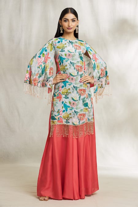 Divya Kanakia Floral Print Kurta & Pleated Sharara Set 