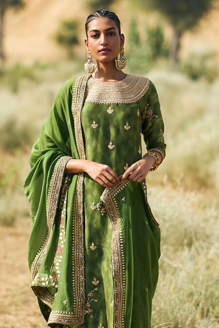 Buy Punit Balana Green Chanderi Silk, Organza Embroidery Round Neck Marodi Kurta Churidar Set Online at Aza Fashions Buy_Punit Balana_Green Chanderi Silk, Organza Embroidery Round Neck Marodi Kurta Churidar Set _Online_at_Aza_Fashions